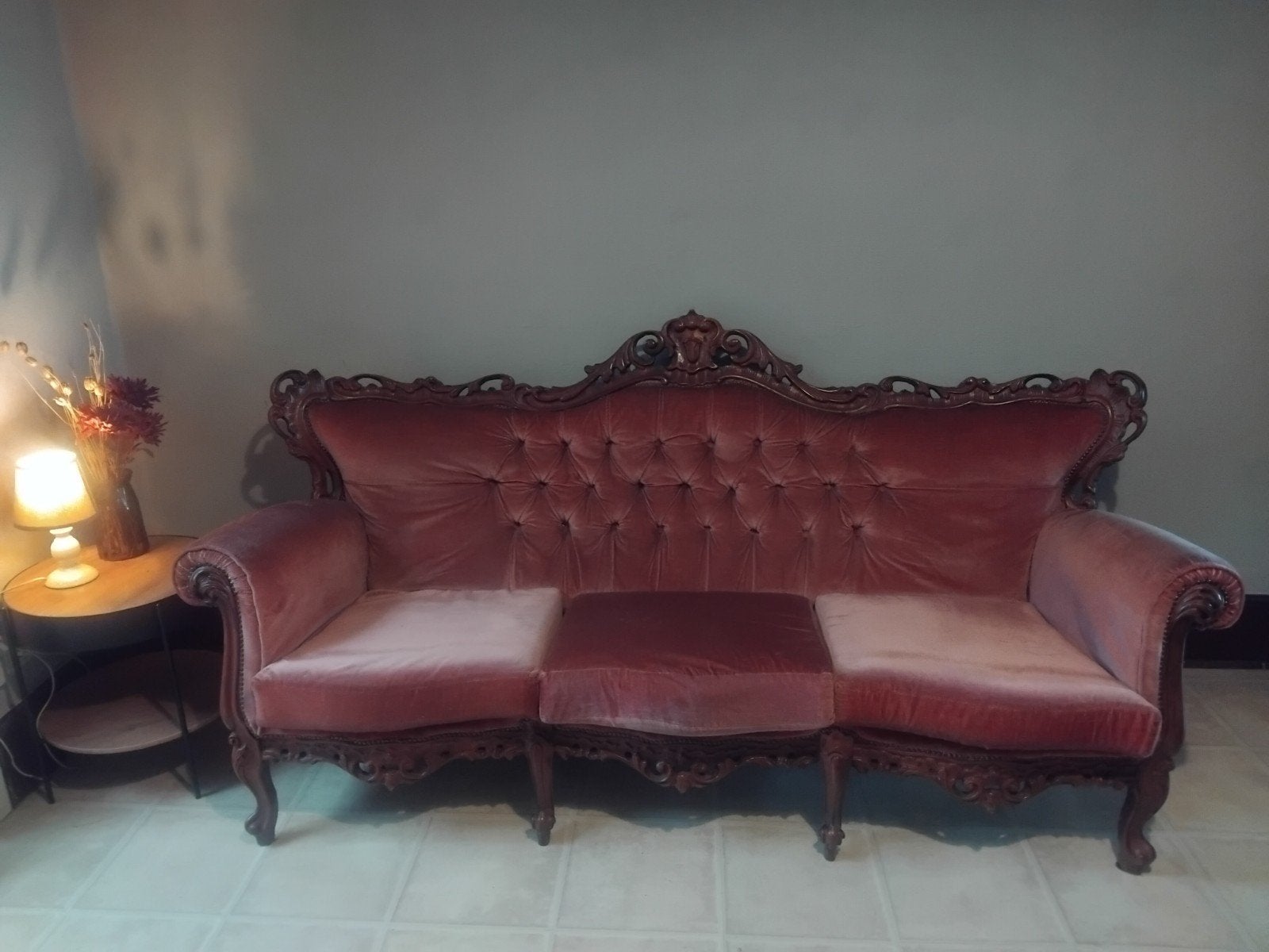 Bank in Louis XV-stijl oudroze, Driepersoons, Ophalen of Verzenden, Zo goed als nieuw, Louis XV