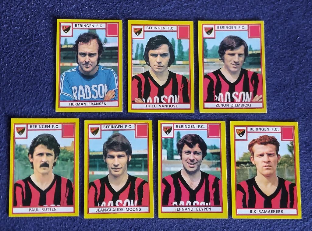 7 versch. Panini stickers voetbal ' FB 1975 - Beringen FC ', Ophalen of Verzenden, Nieuw, Meerdere stickers