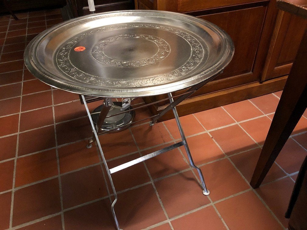 Metalen ronde butlertray bijzettafel India tafel, Antiek en Kunst, Ophalen of Verzenden