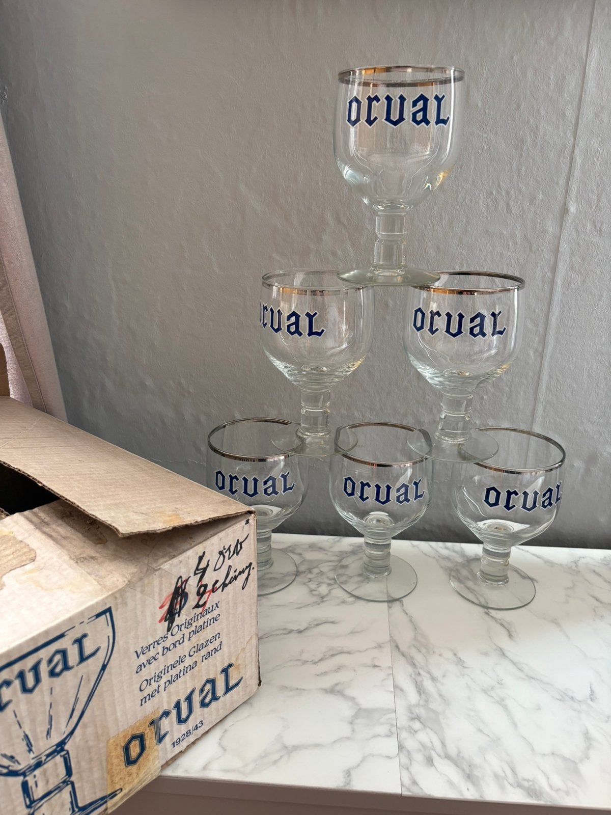 6 oude ORVAL BENJAMIN-glazen (10€ per stuk), Verzamelen, Ophalen of Verzenden, Gebruikt