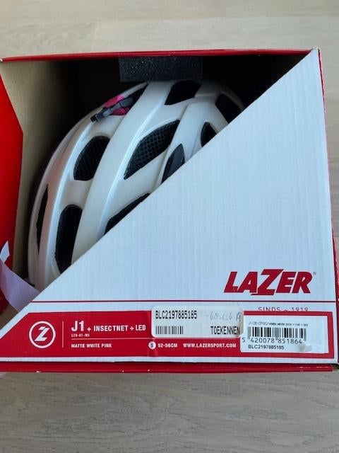 Fietshelm Merk Lazer Sport - wit/roze/muggennet/led - small, Fietsen en Brommers, Ophalen of Verzenden, Gebruikt
