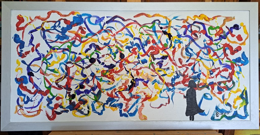 Tableau acrylique « Je tiens le bon bout », Antiquités & Art, Art | Peinture | Moderne, Abstrait, Signé, Peinture acrylique, Autres matériaux