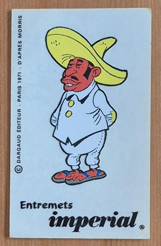 Lucky Luke sticker Entremets Imperial 1971 Morris, Enlèvement ou Envoi, Autres personnages, Comme neuf, Image, Affiche ou Autocollant