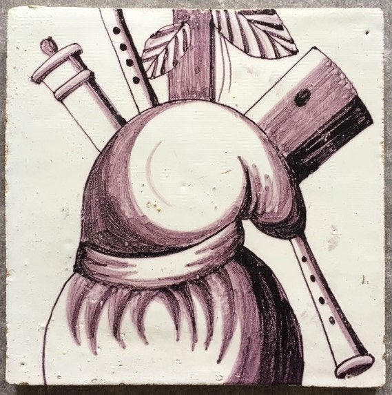 Tegel Doedelzak Bagpipe Viool Tamboerijn Muziek Instrument, Antiek en Kunst, Ophalen of Verzenden