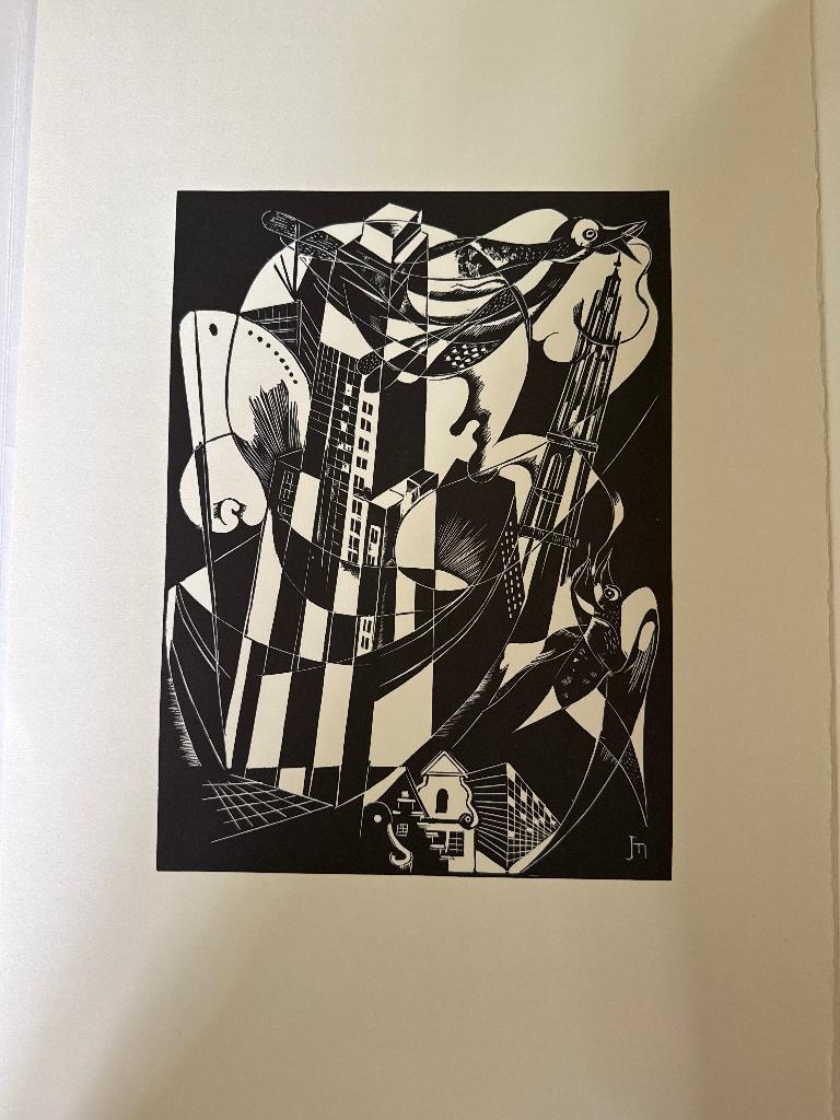 Joris Minne, de boerentoren in Antwerpen, Antiek en Kunst, Kunst | Etsen en Gravures, Architectuur, 50 cm, Lithografie, 30 cm