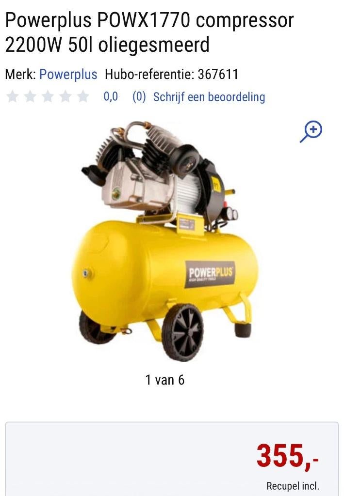 Compressor + toebehoren, Doe-het-zelf en Bouw, Ophalen, 10 bar of meer, Zo goed als nieuw, 25 tot 100 liter