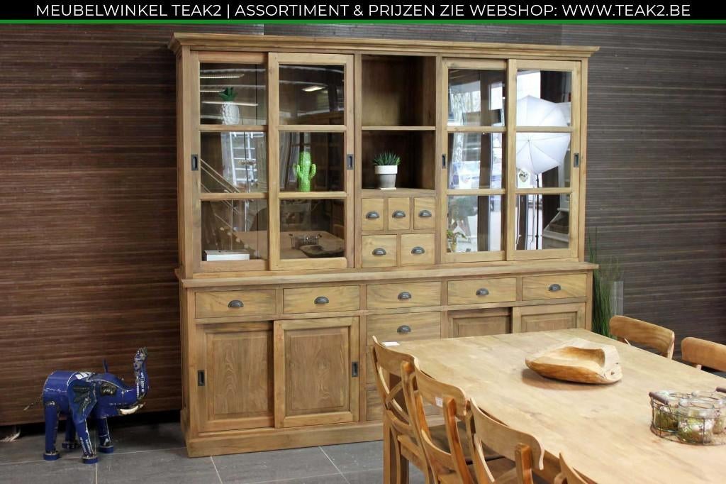 Nieuwe teak kasten - buffetkast en vitrinekast bij TEAK2, Huis en Inrichting, Kasten | Buffetkasten, Nieuw, Met lade(s), Met deur(en)