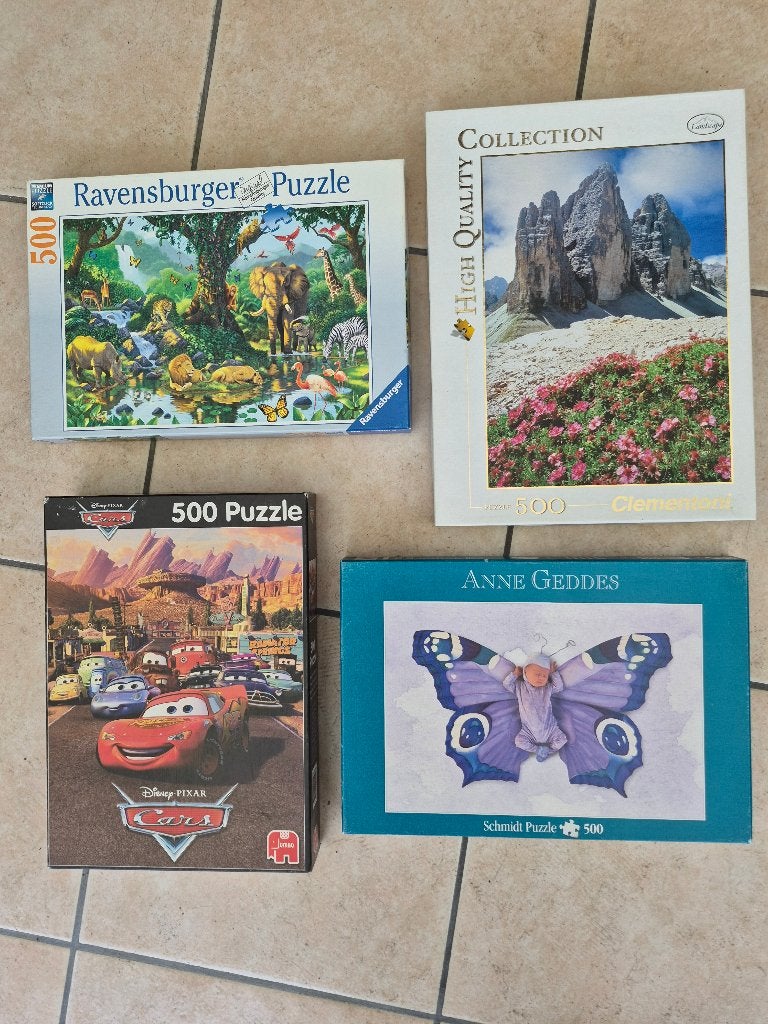 4 puzzels van 500 stukjes, samen voor 5 euro, Ophalen, Gebruikt, Legpuzzel
