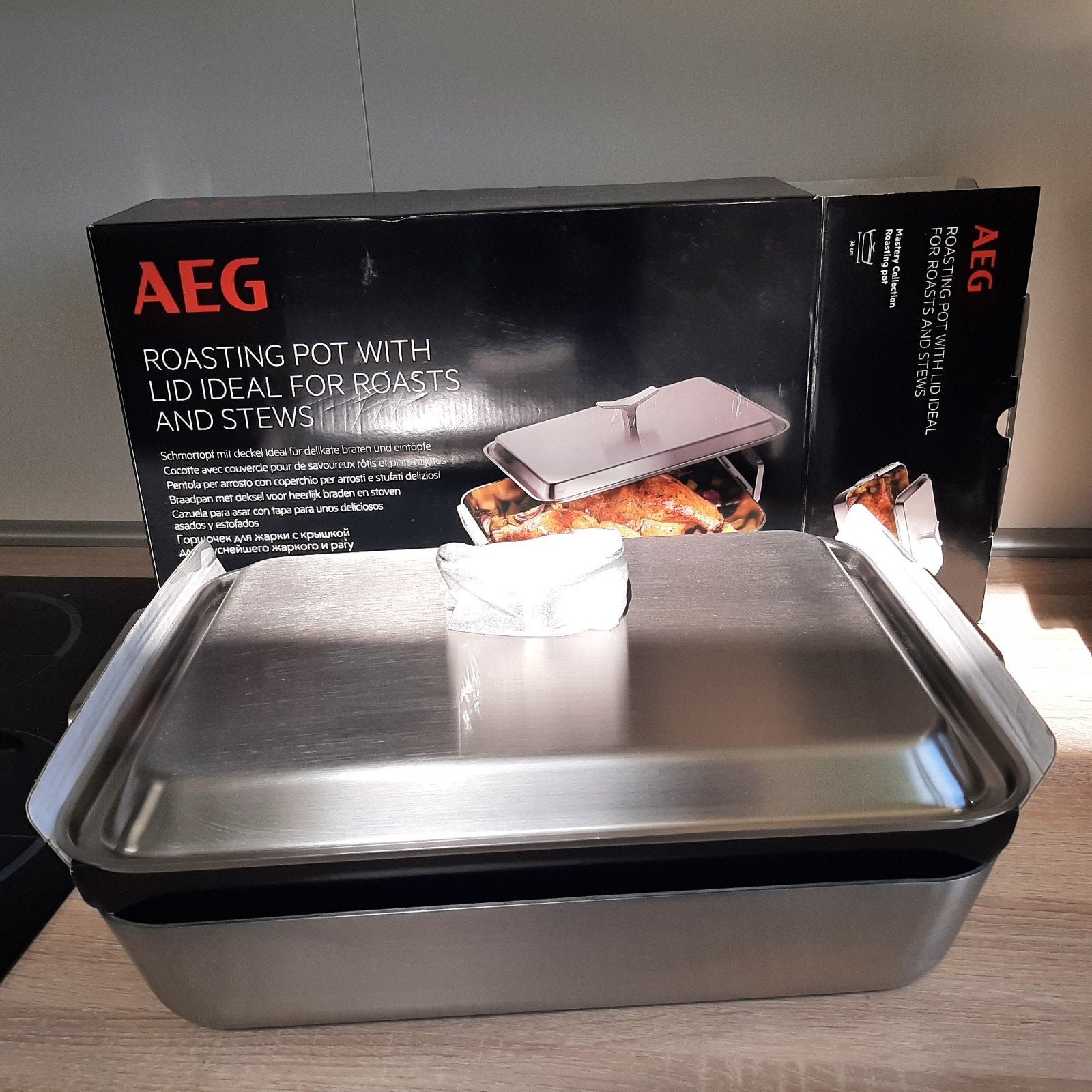 Massieve inox braadslede 38cm van AEG, Maison & Meubles, Cuisine | Casseroles & Poêles, Inox, Avec couvercle, Comme neuf, Enlèvement