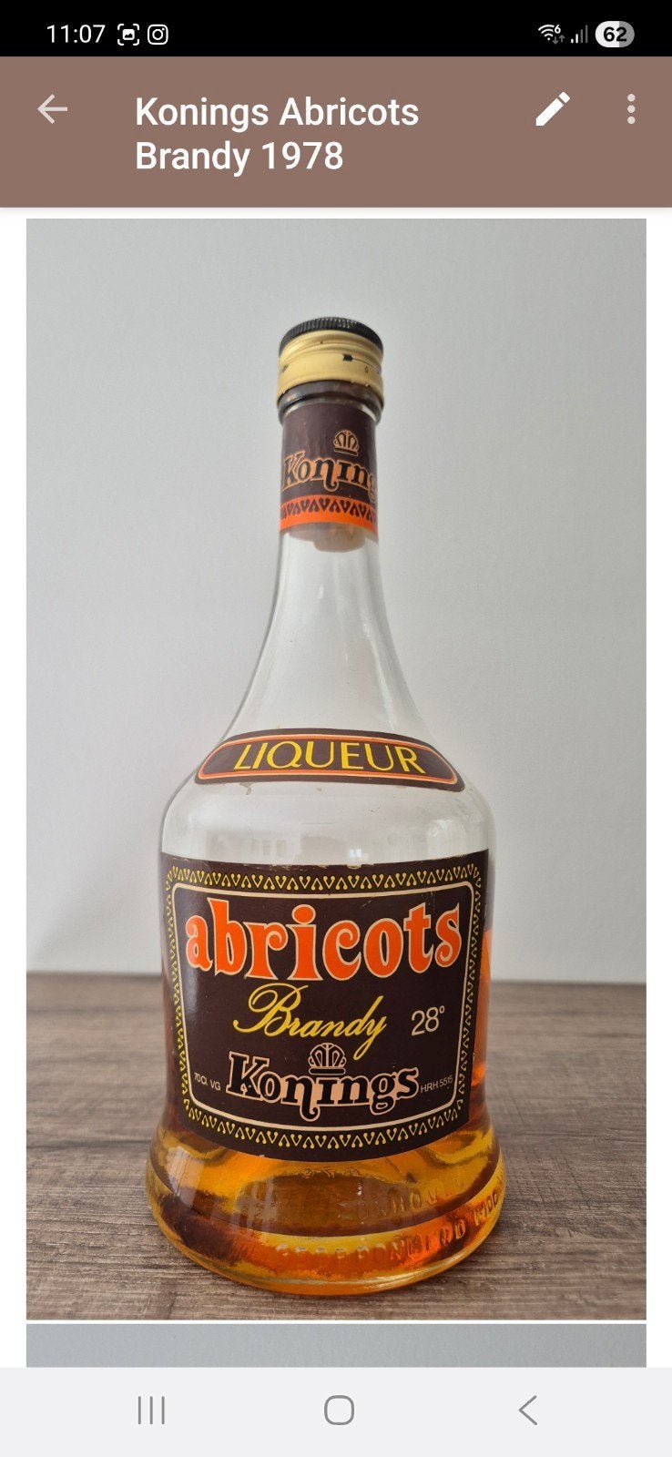 VINTAGE BOTTLE: Koning’s Abricots Brandy 1978, Enlèvement ou Envoi