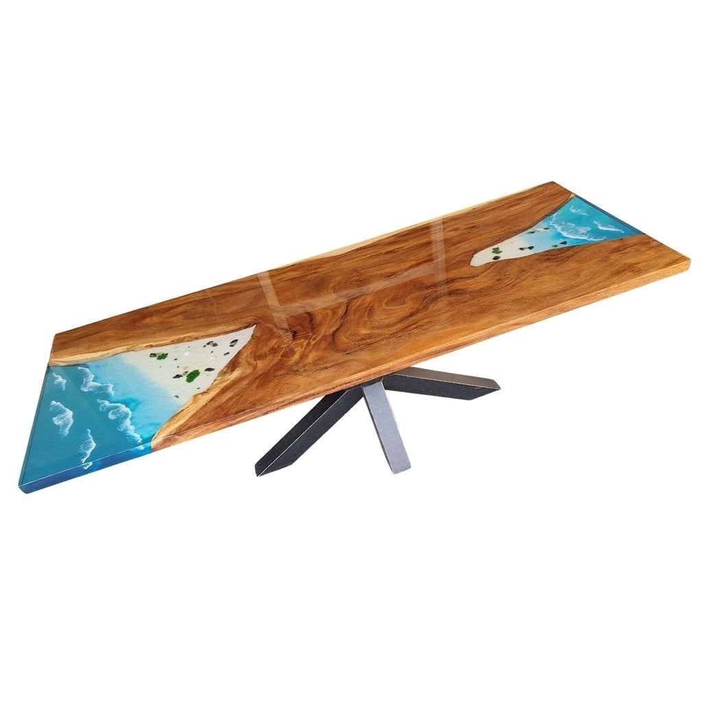 Unieke Epoxy Resin Tafel –260x100cm - Notenhout, Huis en Inrichting, Ophalen, Nieuw, Blauw, Hout
