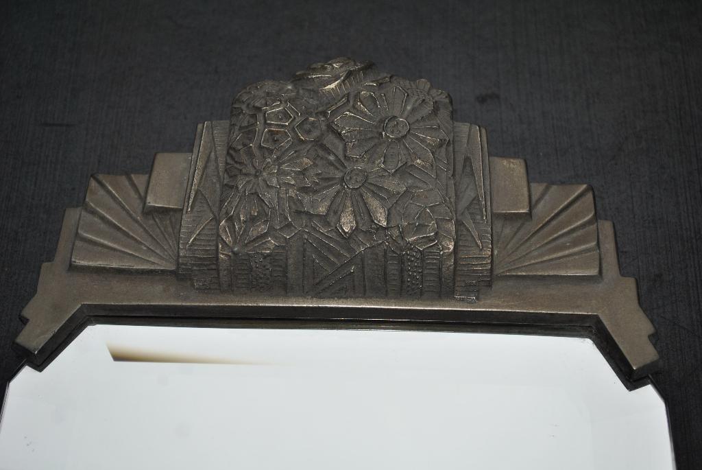 Rare grand plateau métal et miroir biseauté période Art Déco, Enlèvement
