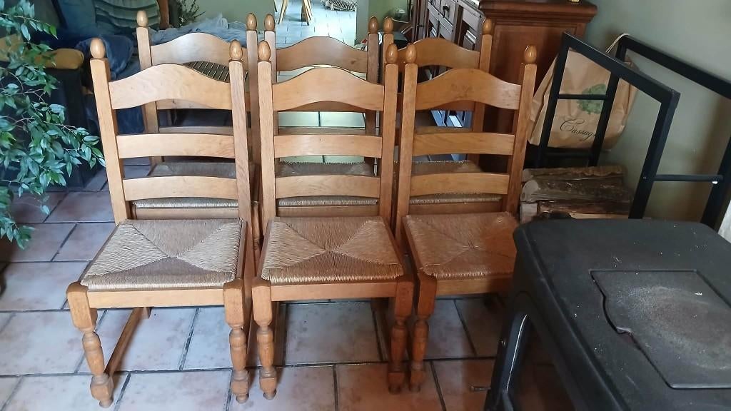 6 chaises en chêne, Maison & Meubles, Chaises, Enlèvement, Utilisé, Brun, Bois