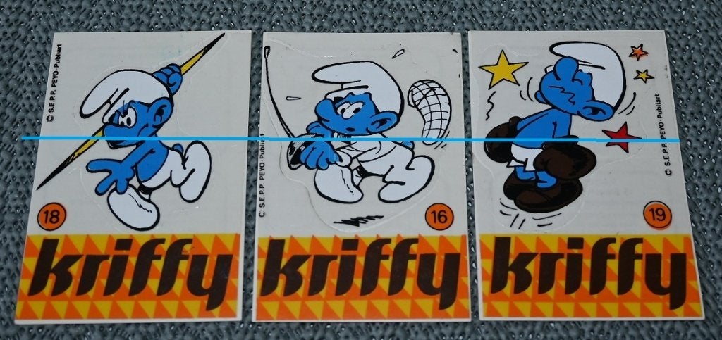 De Smurfen / 7 Stickers van Kriffy / Peyo Publiart, Verzamelen, Film en Tv, Zo goed als nieuw, Tv, Overige typen, Verzenden