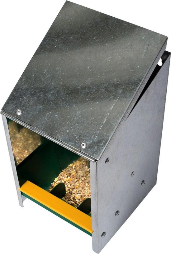 Voerbak verzinkt met schuine deksel 2.5 kg Olba, Dieren en Toebehoren, Pluimvee | Toebehoren, Nieuw, Kippenhok of Kippenren, Ophalen of Verzenden
