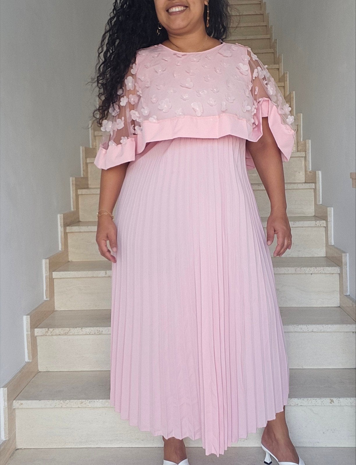 Elegante roze plisséjurk – maat L, Ophalen of Verzenden, Maat 42/44 (L), Roze