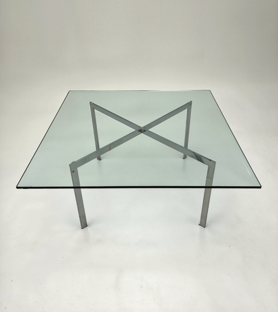 Vintage salontafel in de stijl van Mies van der Rohe, Vintage, Carré, Verre, Enlèvement
