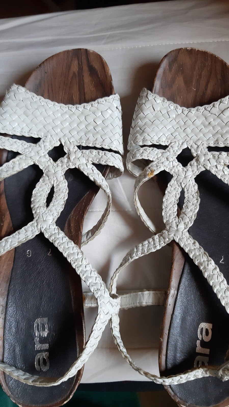 Witte gevlochten sandalen Ara 40 leder, Wit, Zo goed als nieuw, Ara, Ballerina's