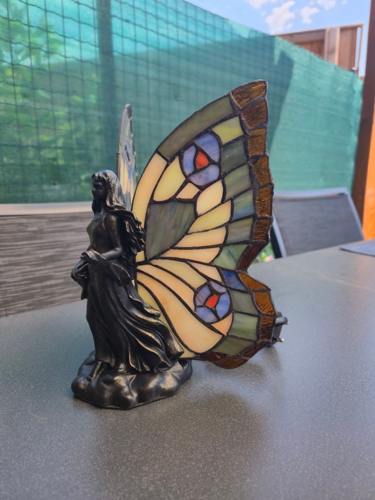 Prachtige glas in lood tiffany styl lady butterfly lamp, Antiek en Kunst, Ophalen