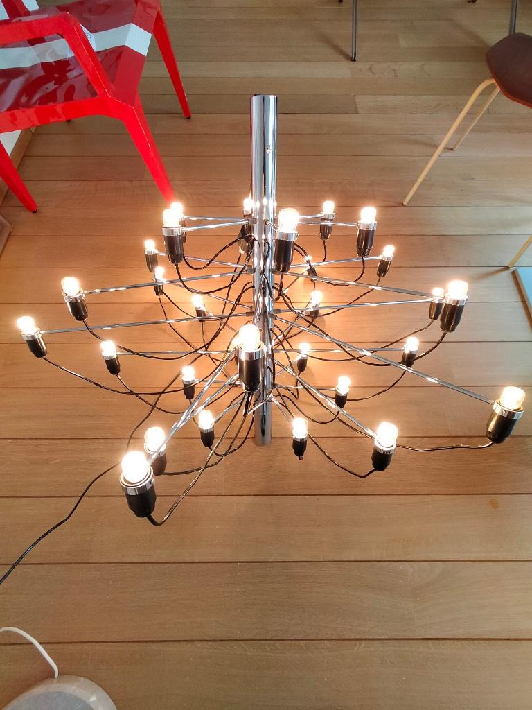 FLOS kroonluchter medium chroom, Gino Sarfatti, 30 lampen, Ophalen, Gebruikt, Overige materialen