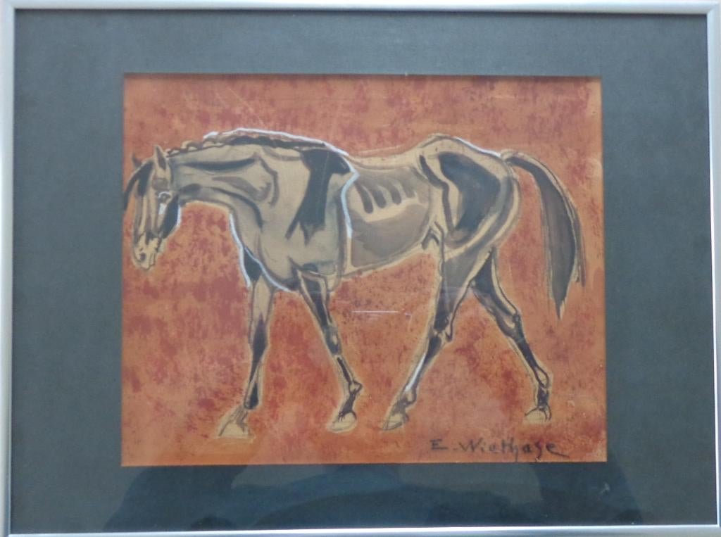 EDGARD WIETHASE / PAARD / ORIGINEEL / 30x40cm / KADER / SIG, Antiquités & Art, Art | Peinture | Moderne, Enlèvement ou Envoi, Verre