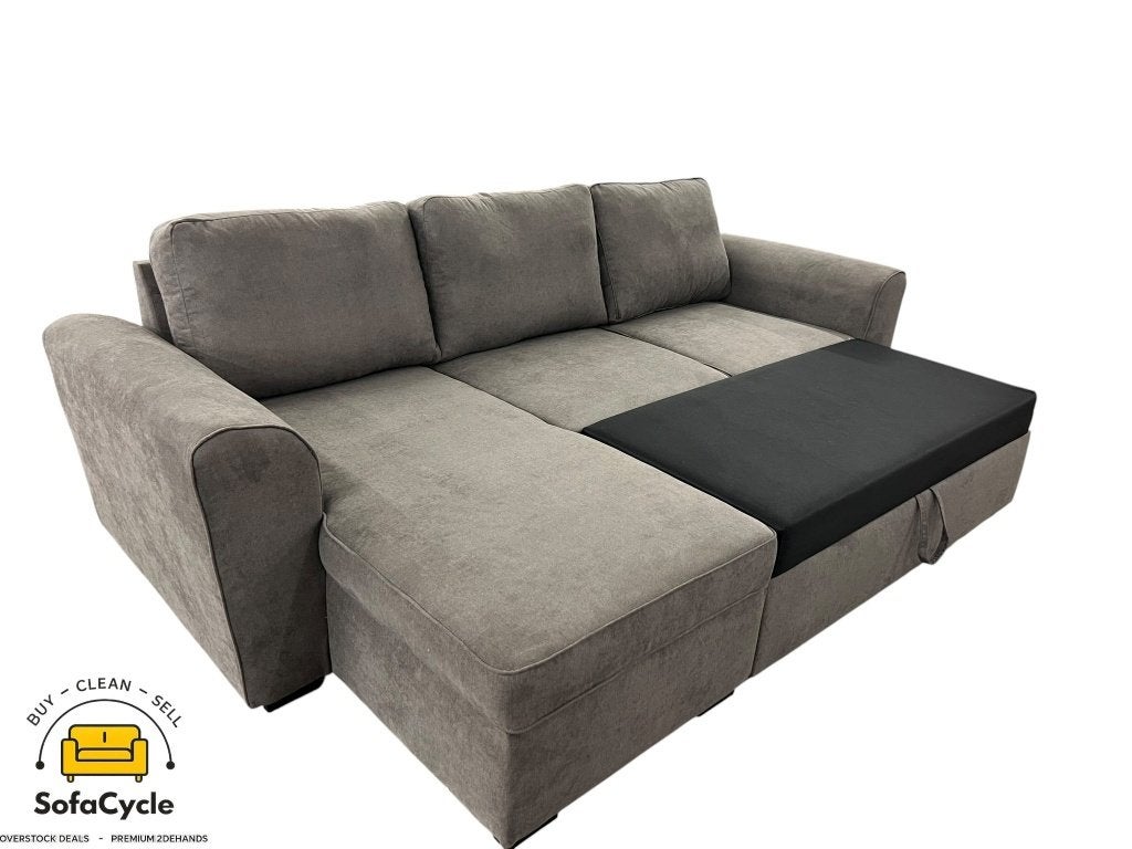Canapé d'angle en tissu marron avec couchage, angle R, Maison & Meubles, Neuf, Enlèvement ou Envoi, SofaCycle VOF, Info@sofacycle.be