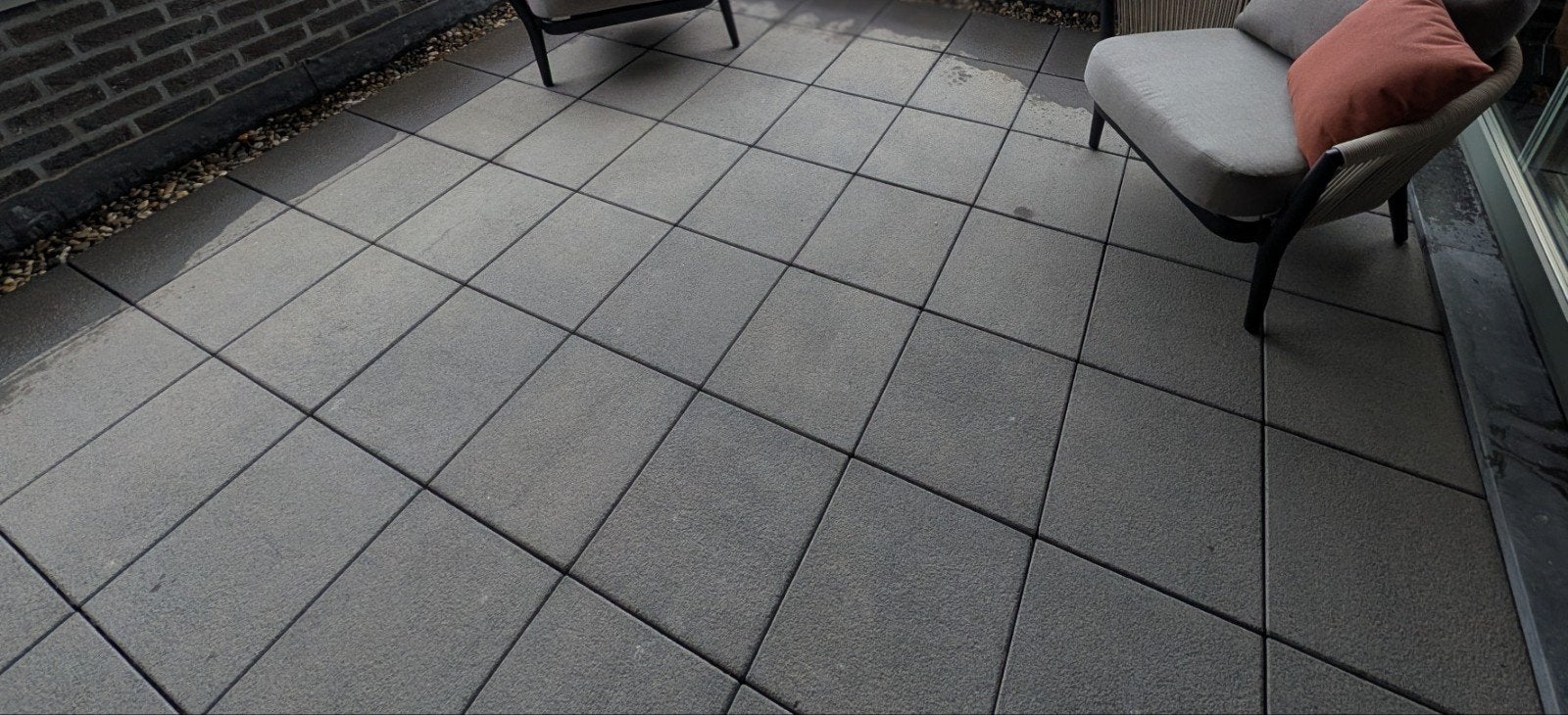 Grijze terrastegels 40x40 - 71 stuks (ophalen in Averbode), Tuin en Terras, Tegels en Klinkers, Ophalen, Gebruikt, 10 m² of meer