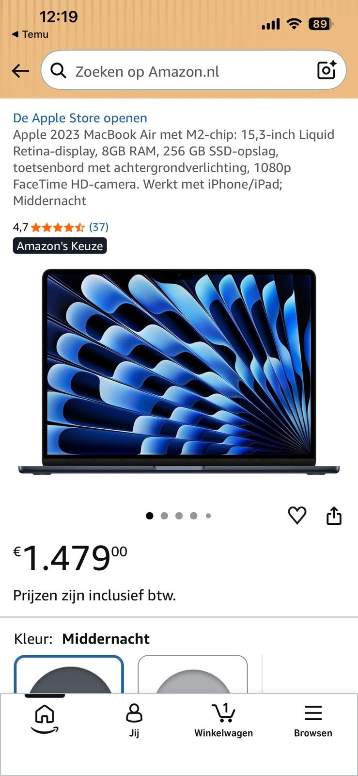 MacBooks Air 15-inch M2 (Middernacht) – Nieuwstaat, Computers en Software, Apple Macbooks, Zo goed als nieuw, MacBook, 256 GB