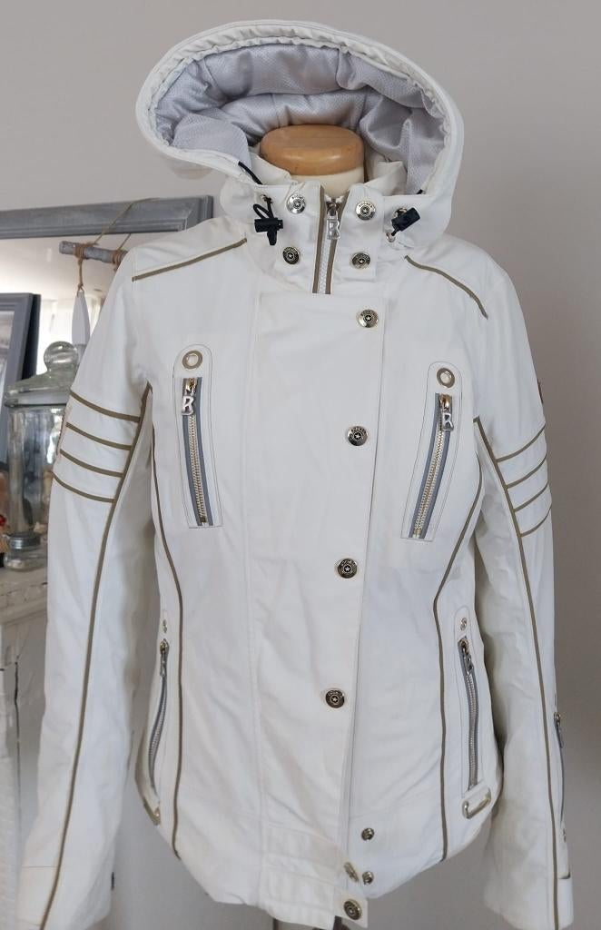 Ski jas, wit, goud, swarovski kristal, merk Bogner, maat S, Zo goed als nieuw, Kleding, Ski, Ophalen