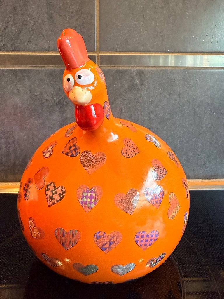 Grande poule pondeuse Orange coeurs - J-Line, Enlèvement ou Envoi, Comme neuf, Animal