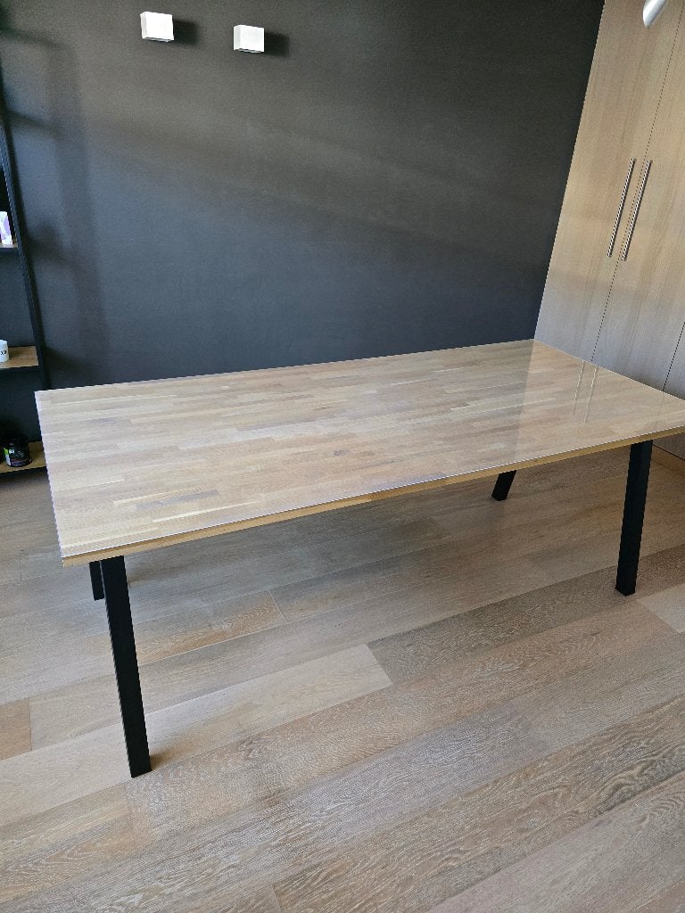 Moderne tafel, Huis en Inrichting, Tafels | Eettafels, 50 tot 100 cm, 200 cm of meer, Rechthoekig, Eikenhout, Metaal, Ophalen