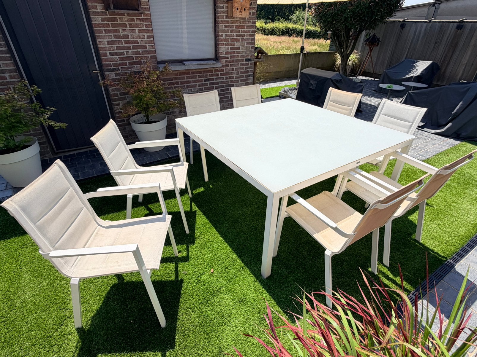 Bristol tuintafel met 8 stoelen, Tuin en Terras, Ophalen, Gebruikt, Aluminium, 8 zitplaatsen