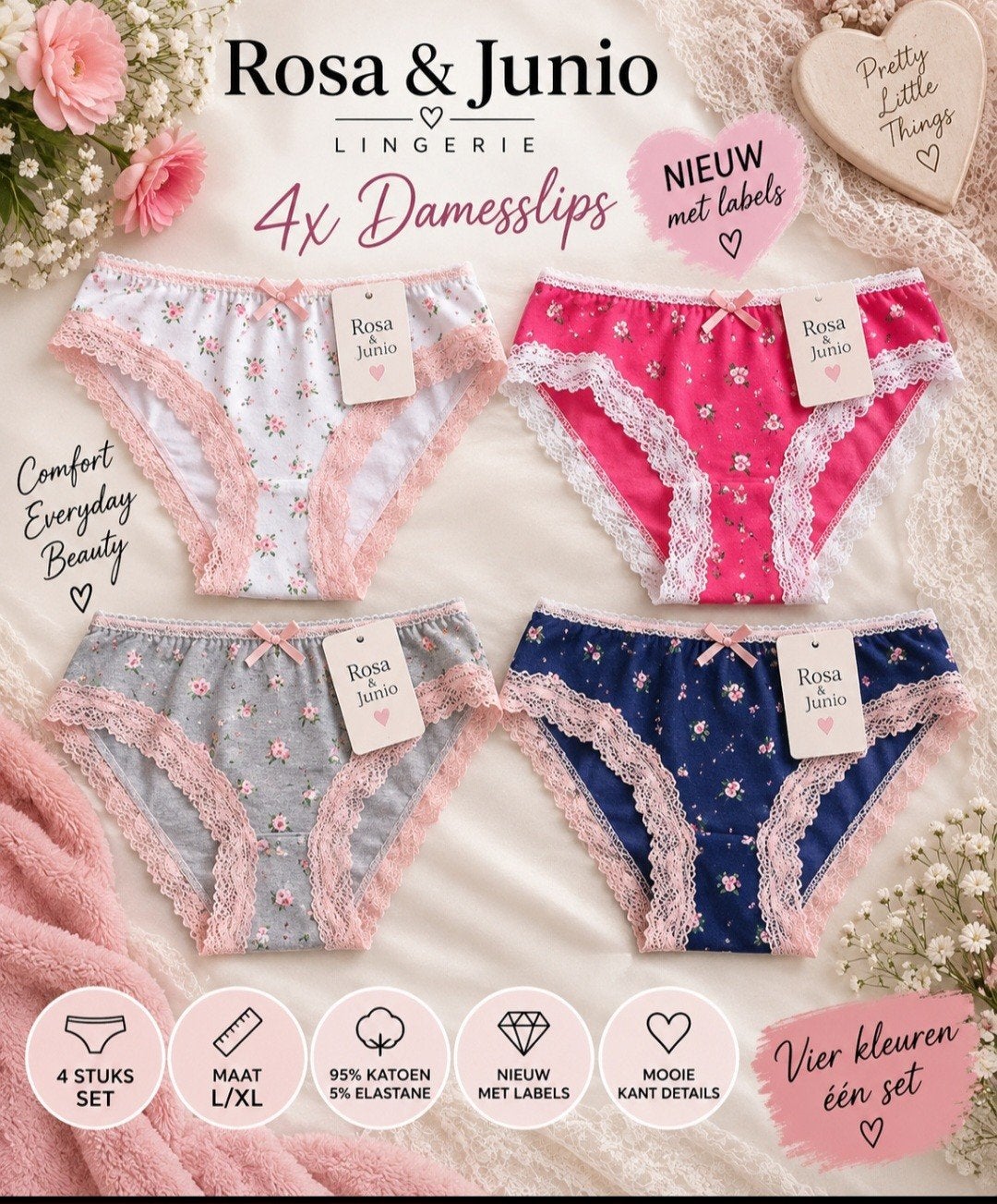 Rosa&Junio 4x Nieuwe slips Maat L/XL, Kleding | Dames, Rosa&Junio, Ophalen of Verzenden, Meerkleurig, Slip