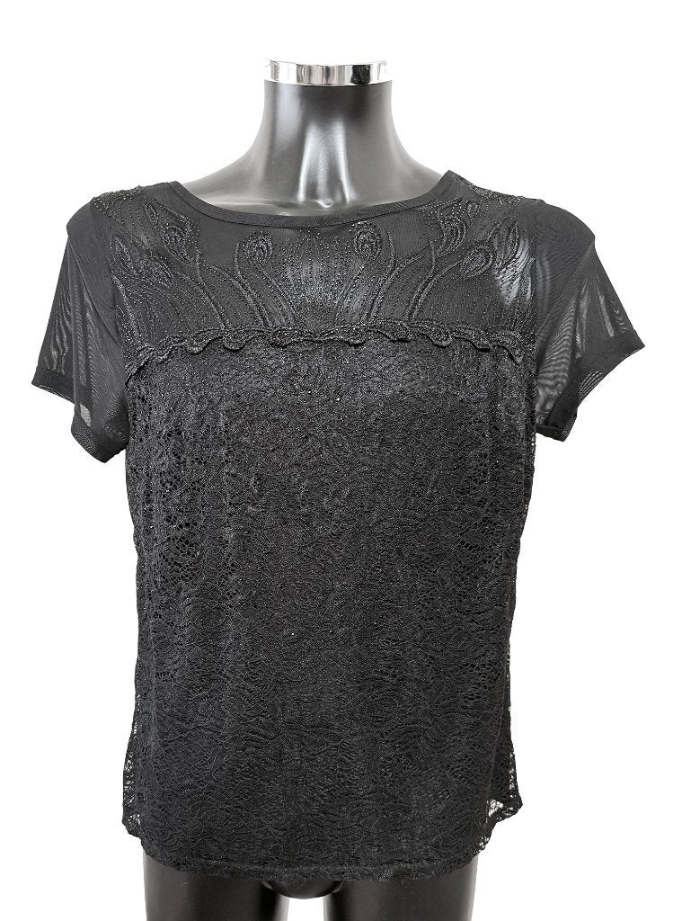 Claudia Sträter elegant zwart topje / shirtje / Kant en Mesh, Kleding | Dames, Topjes, Maat 38/40 (M), Zwart, Ophalen of Verzenden
