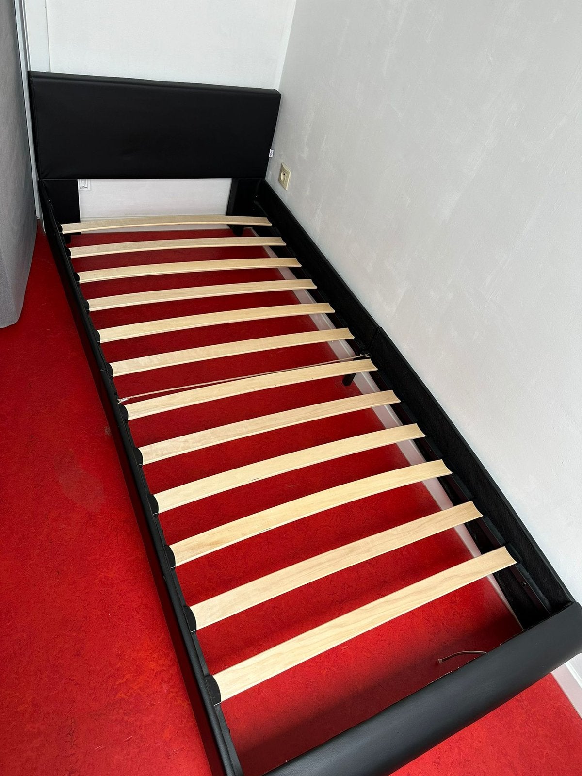 2 VidaXL Bedframes met LED kunstleer zwart 90x200cm, Enlèvement, Comme neuf, Noir