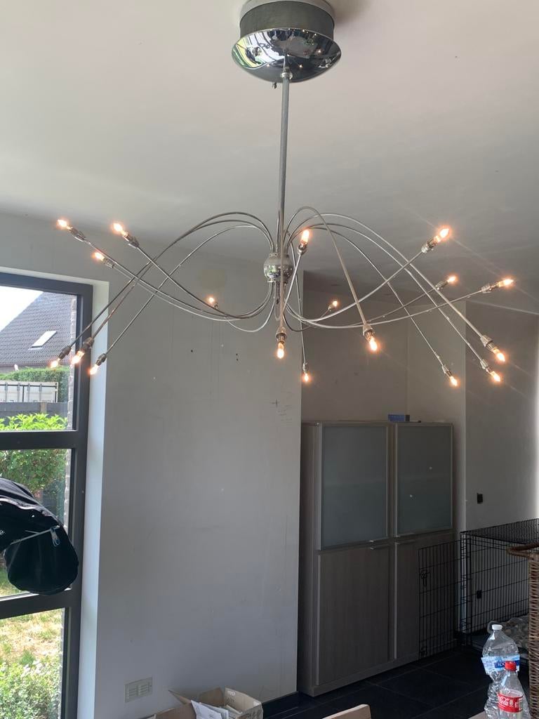 Luster met 12 mat glazen kapjes.Kan ook zondee kapjes, Ophalen, Zo goed als nieuw, Glas