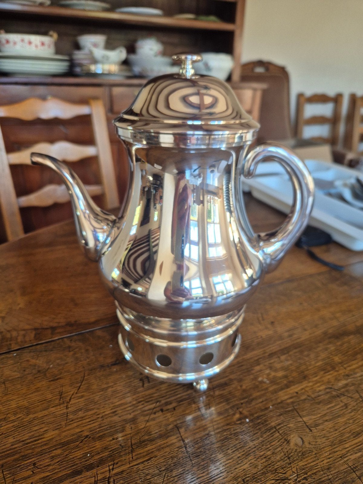 Prachtige vintage verzilverde koffie/theepot met rechaud (se, Antiek en Kunst, Ophalen