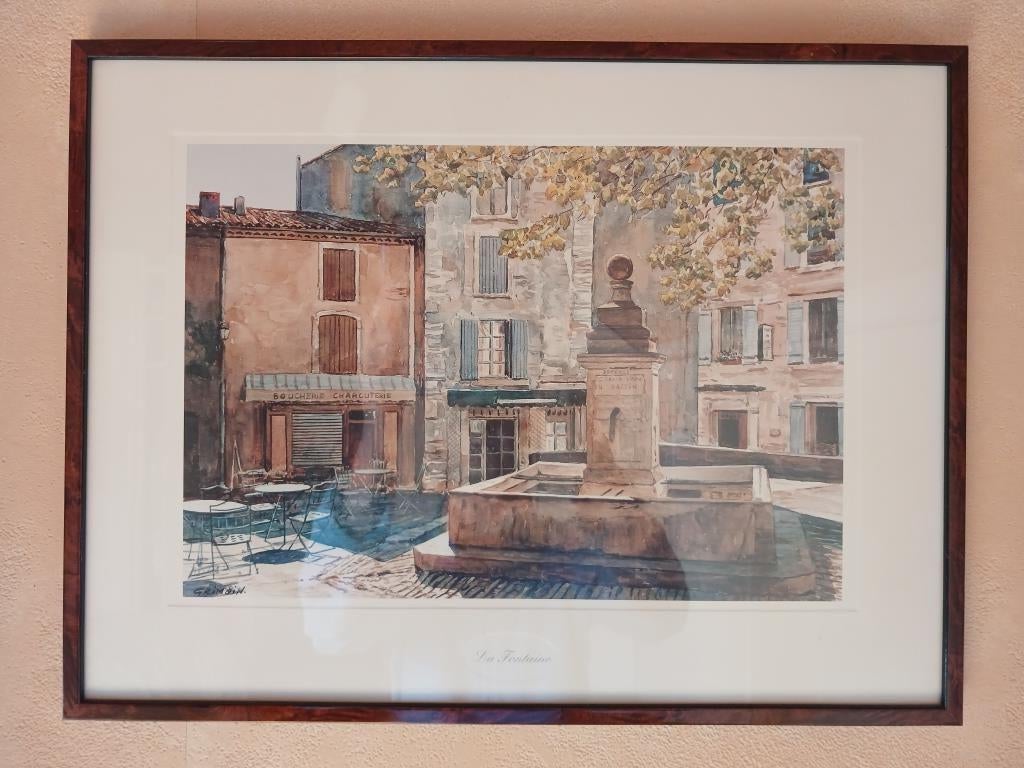 Prachtige aquarel „De fontein” - 47,5x36cm, Antiek en Kunst, Ophalen