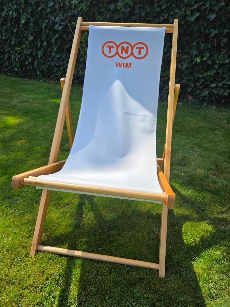 Retro strandstoel met opdruk WIM, Tuin en Terras, Ophalen, Nieuw, Hout, Inklapbaar