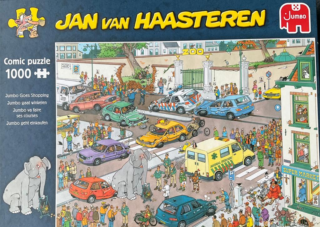 Jan Van Haasteren - Jumbo gaat winkelen - 1000 stuks, Hobby & Loisirs créatifs, Sport cérébral & Puzzles, Enlèvement, 500 à 1500 pièces