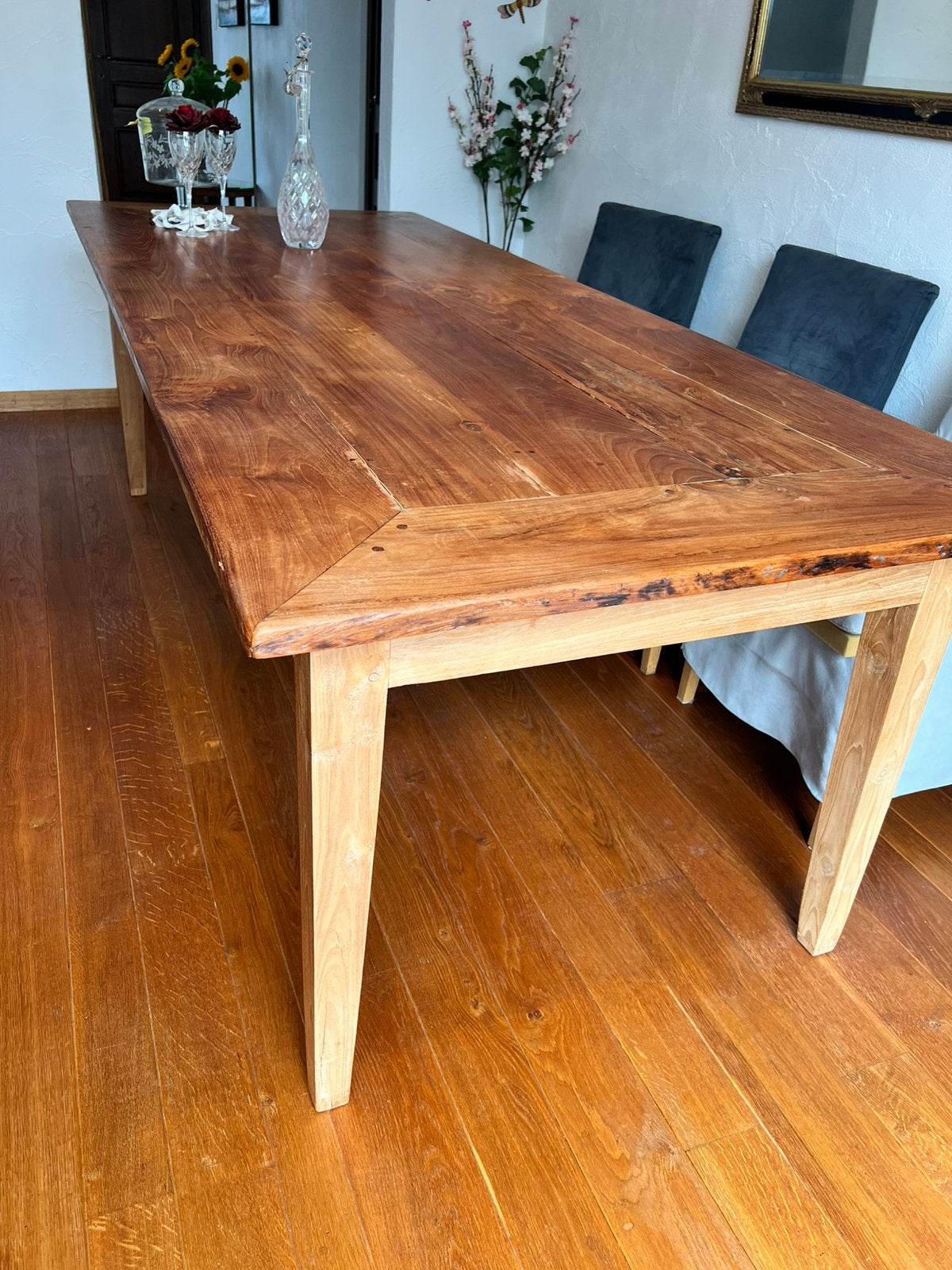 Eettafel (teak) met bijpassende stoelen (6), Huis en Inrichting, Ophalen, Teakhout, 50 tot 100 cm, Zo goed als nieuw