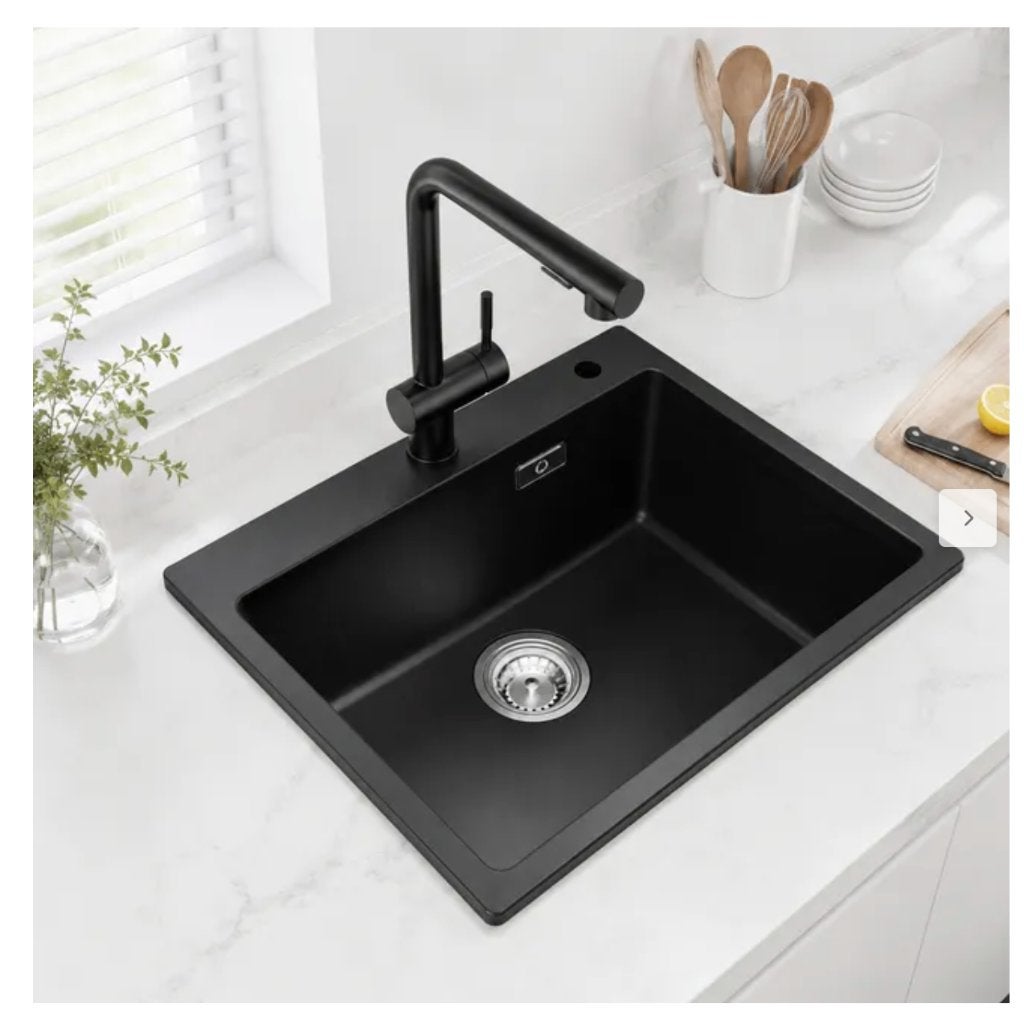 Evier noir 1 bac granit noir à encaster 65x45, Neuf, 25 à 50 cm, Moins de 100 cm, Enlèvement