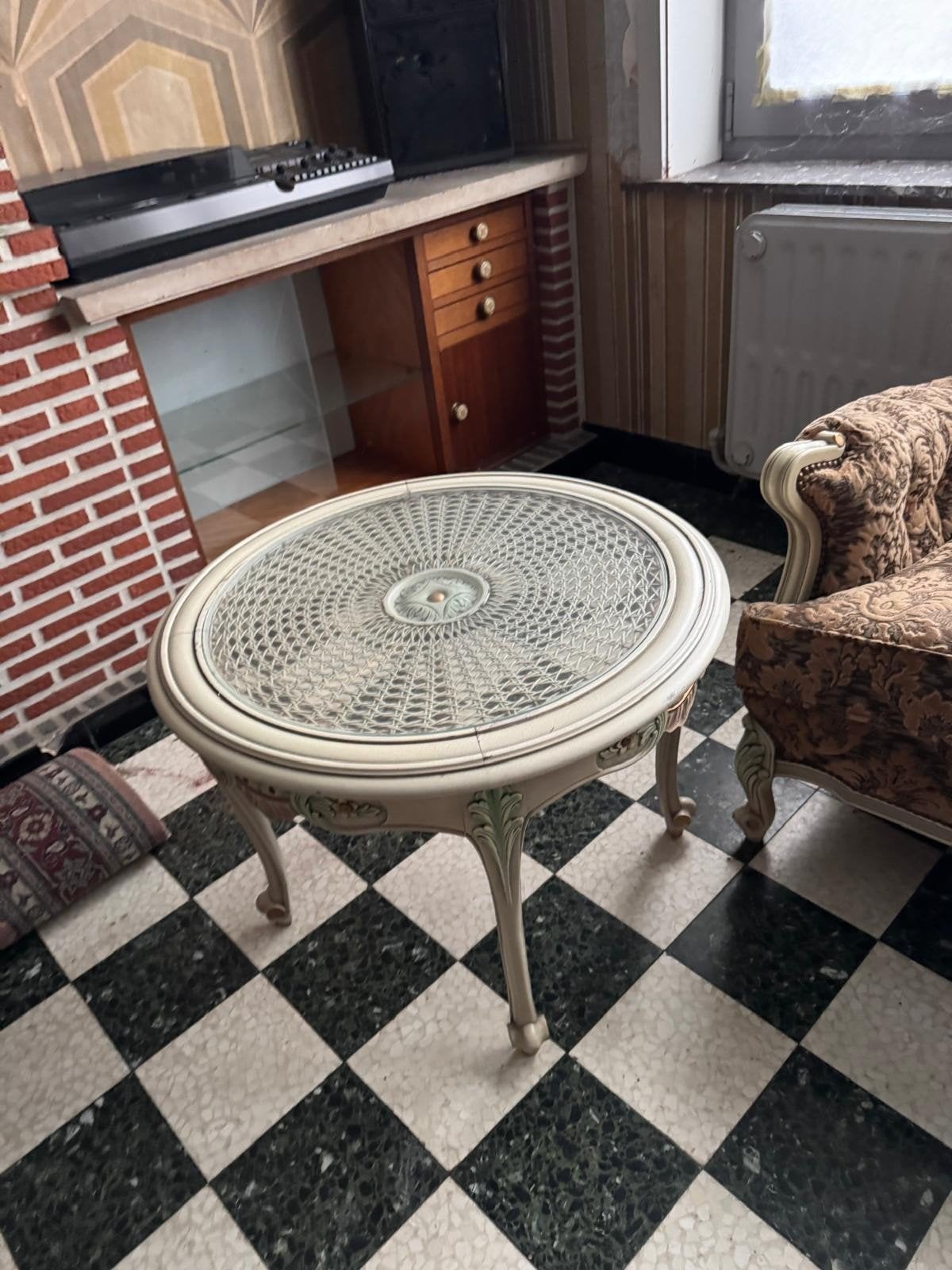 Vintage salonset, sofa, armstoelen en salontafel., Antiek en Kunst, Ophalen