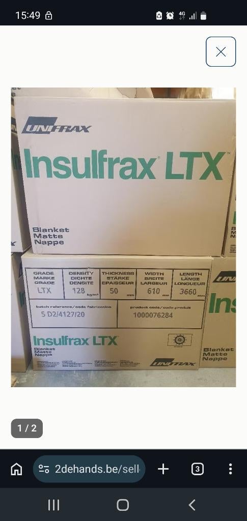 Isolatie hoge temperatuur Insulfrax LTX 50mm 128 kg/m³, Ophalen, Overige materialen, 4 tot 8 cm, Nieuw