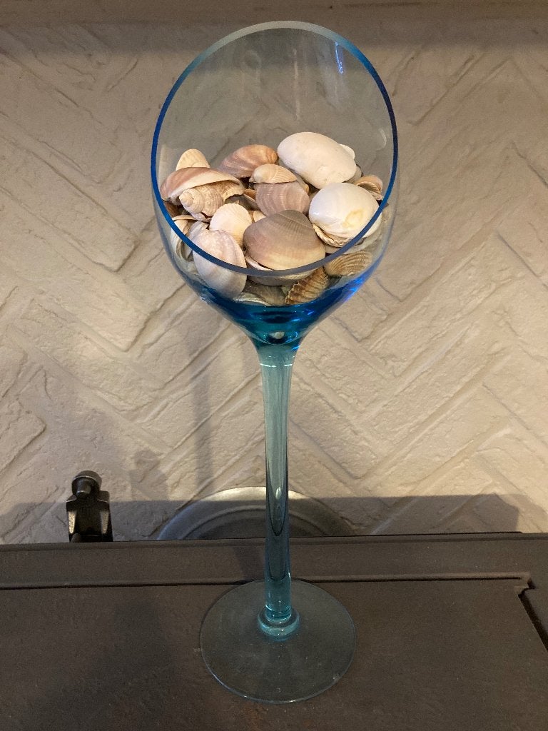 Blauw glas met schelpen, Enlèvement ou Envoi, Neuf, Bleu, Verre