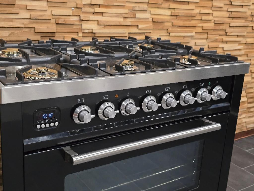 🔥Luxe Fornuis Boretti 90cm hoogglans zwart rvs 6 pits, Ophalen, 60 cm of meer, Zo goed als nieuw, Energieklasse A of zuiniger