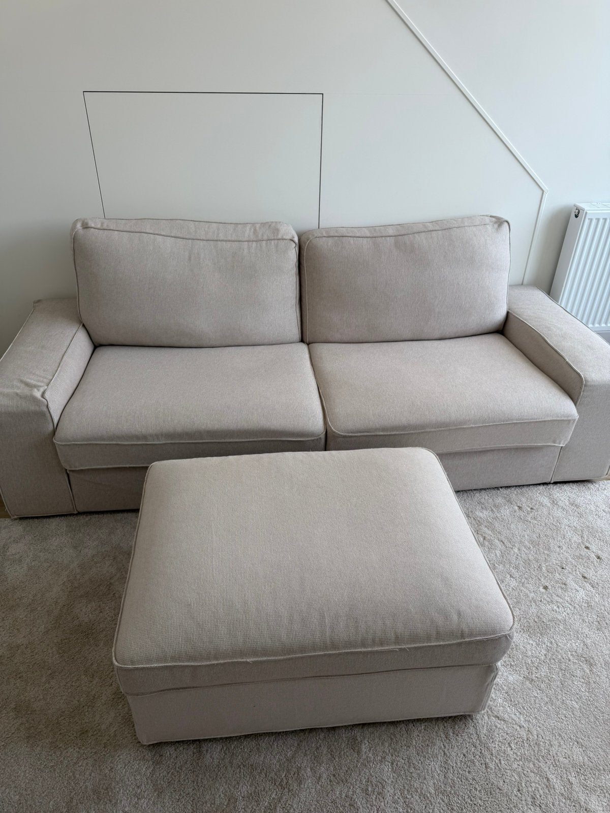 Zetel - driezit + voetenbank (=ook opbergsysteem), Ophalen, 75 tot 100 cm, Kleur: beige, Stof