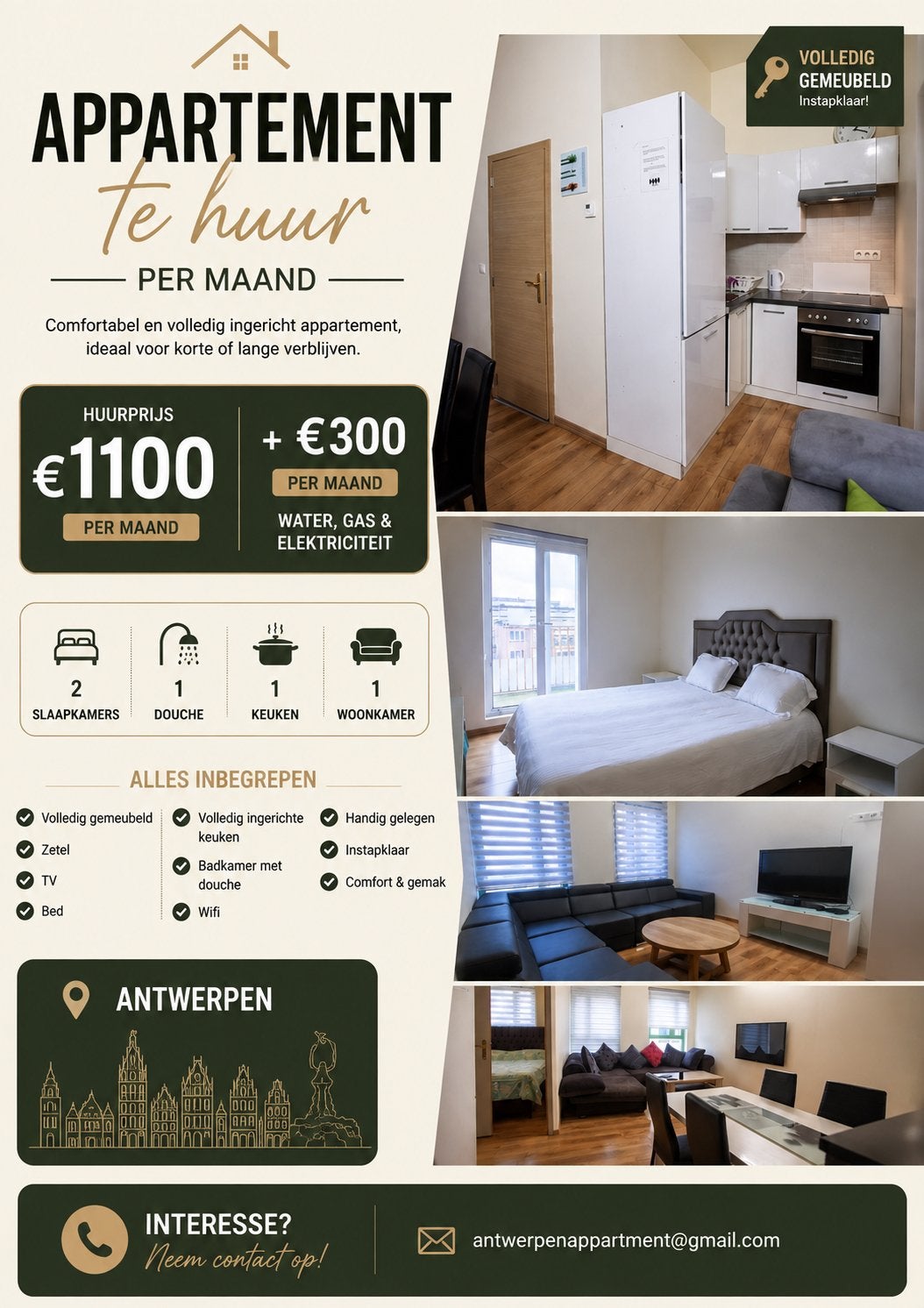 Appartement te huur, Enlèvement ou Envoi, Comme neuf