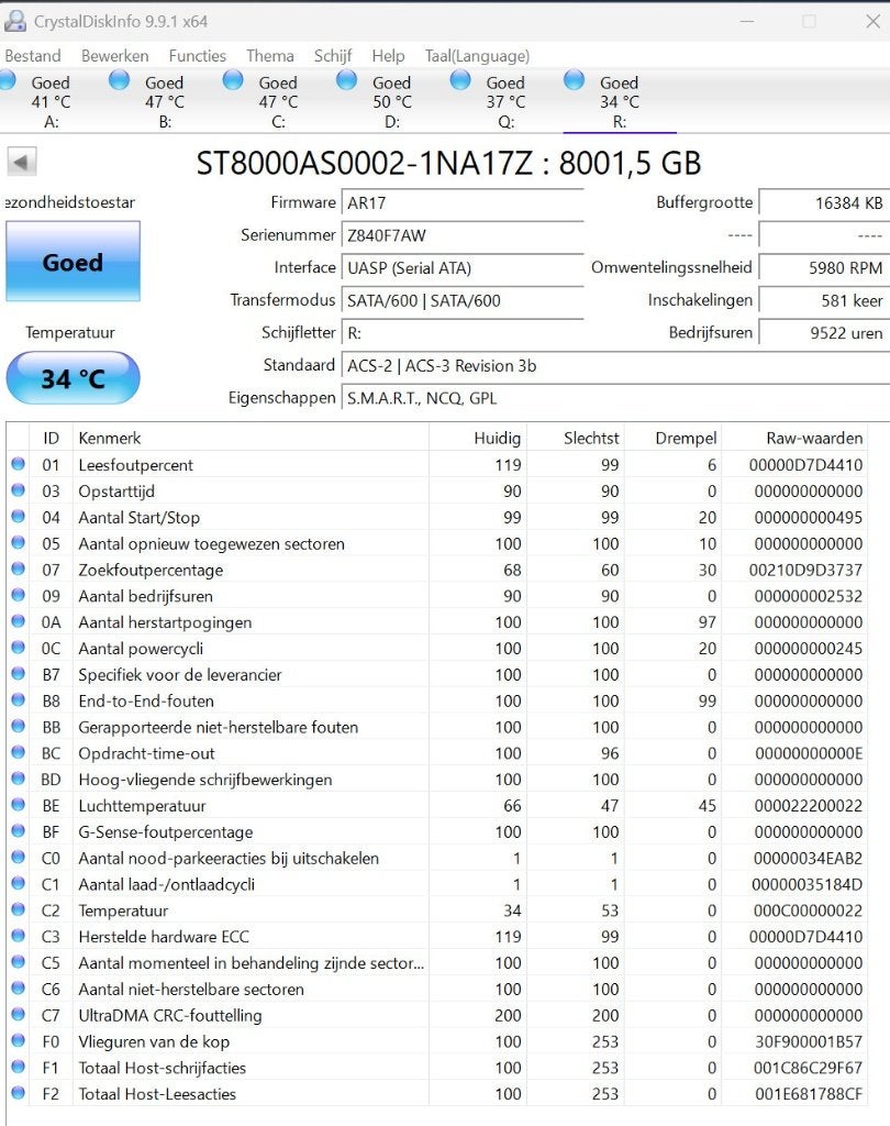 Seagate 8TB, Computers en Software, Harde schijven, Intern, Gebruikt, Ophalen of Verzenden, Seagate