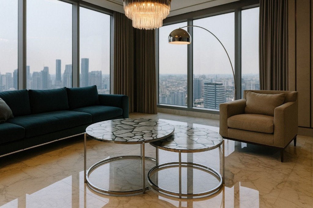 Salontafel Marmerlook Rond Goud, Huis en Inrichting, Tafels | Salontafels, Ophalen, Nieuw, Rond, Metaal